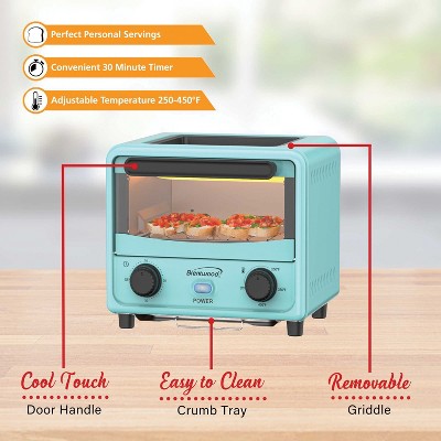 Blue Stainless Steel Mini Toaster Oven with Adjustable Timer