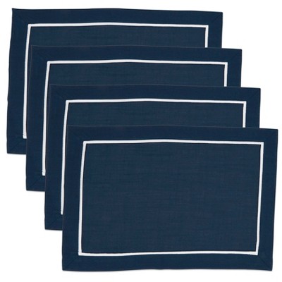 Navy Blue Polyester Rectangle Placemats with White Border (Set of 4)