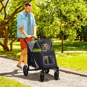 Foldable Dog Stroller,One Click Pet Travel Stroller with Storage,Mesh Windows,Shock Absorption–LAOTIES - 1 of 4