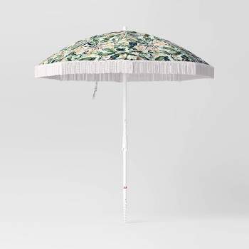 6.5'x6.5' Outdoor Patio Beach Umbrella with Boho Fringe Tropical Green - Threshold™