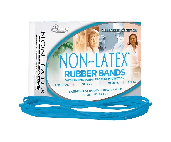 Alliance&#174; Non Latex Antimicrobial Cyan Blue Rubber Bands, Size #117B, 7 x 1/8, 1/4lb Box