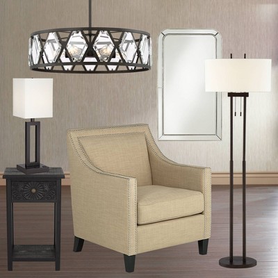 Modern Bronze Twin Pole Floor Lamp with Off-White Shade