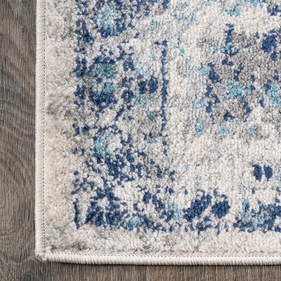 French Country Blues Medallion 2x8 Runner Rug in Synthetic Weave
