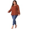 Agnes Orinda Women's Plus Size V Neck Lace Sheer Layer Long Sleeve Cross Strap Blouses - 3 of 4