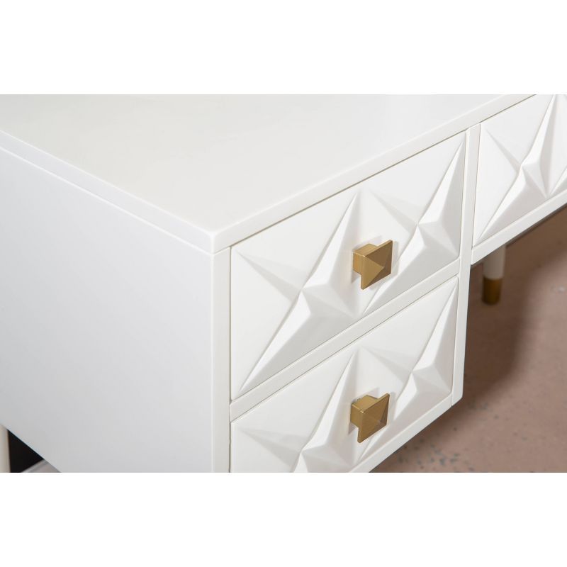 Geo Solid Wood 5 Drawer Lighted Vanity and Fluffy Upholstery Stool Set White/Gold Finished - Linon, 5 of 14