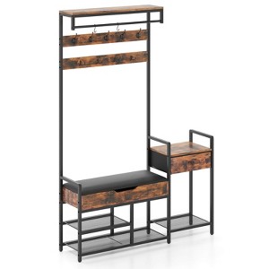 Costway 70" Freestanding Coat Rack with Shoe Rack 12 Hooks Drawer & Storage Shelf - 1 of 4