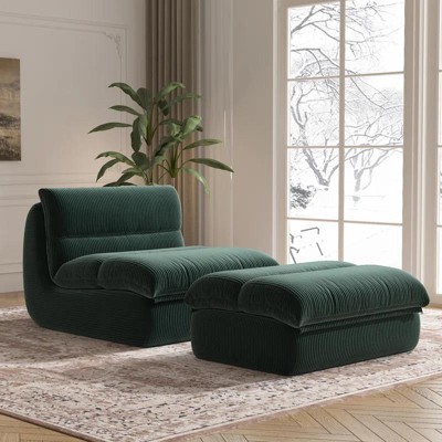 SYFERLORY Bean Bag Chair with Ottoman, Cozy Comfy Reading Nook Chairs, Ultra Soft Corduroy Fabric (Green)