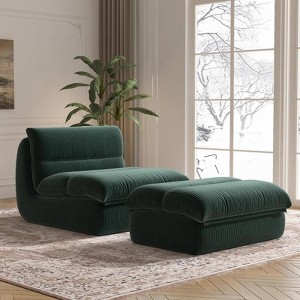 SYFERLORY Bean Bag Chair with Ottoman, Cozy Comfy Reading Nook Chairs, Ultra Soft Corduroy Fabric (Green) - 1 of 1