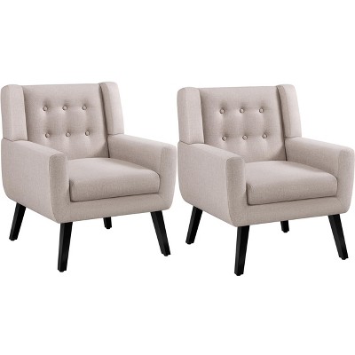 Yaheetech Set of 2 Button Tufted Armchairs with Solid Wood Legs for Living Room, Office, Bedroom, Small Nooks