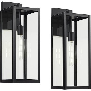 John Timberland Titan Modern Outdoor Wall Light Fixtures Set of 2 Mystic Black Rectangular Frame 20" Clear Glass for Post Exterior Barn - 1 of 4