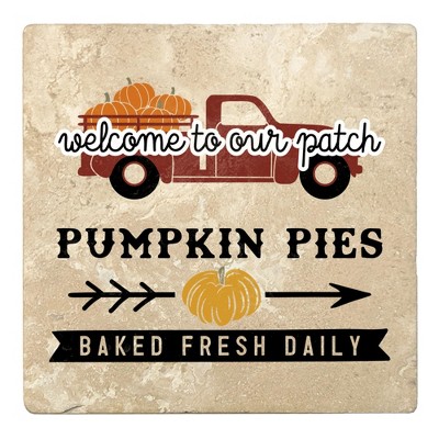 Christmas by Krebs Set of 4 Ivory and Black "welcome to our patch PUMPKIN PIES BAKED FRESH DAILY" Square Coasters 4"