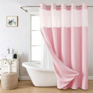 No Hooks Needed Linen Textured Shower Curtain with Snap - in Liner, Hotel Luxury Bath Decor, Waterproof Washable - 1 of 4