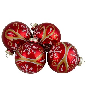 Northlight Glittered Snowflakes Christmas Glass Ball Ornaments - 2.5" (67mm) - Red - 4ct - 1 of 4