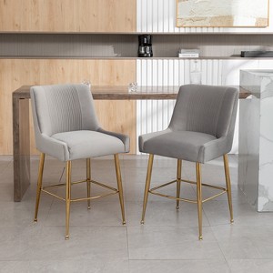 SEYNAR Modern Velvet 39'' H Metal Leg Counter or Bar Stools Set of 2 - 1 of 4