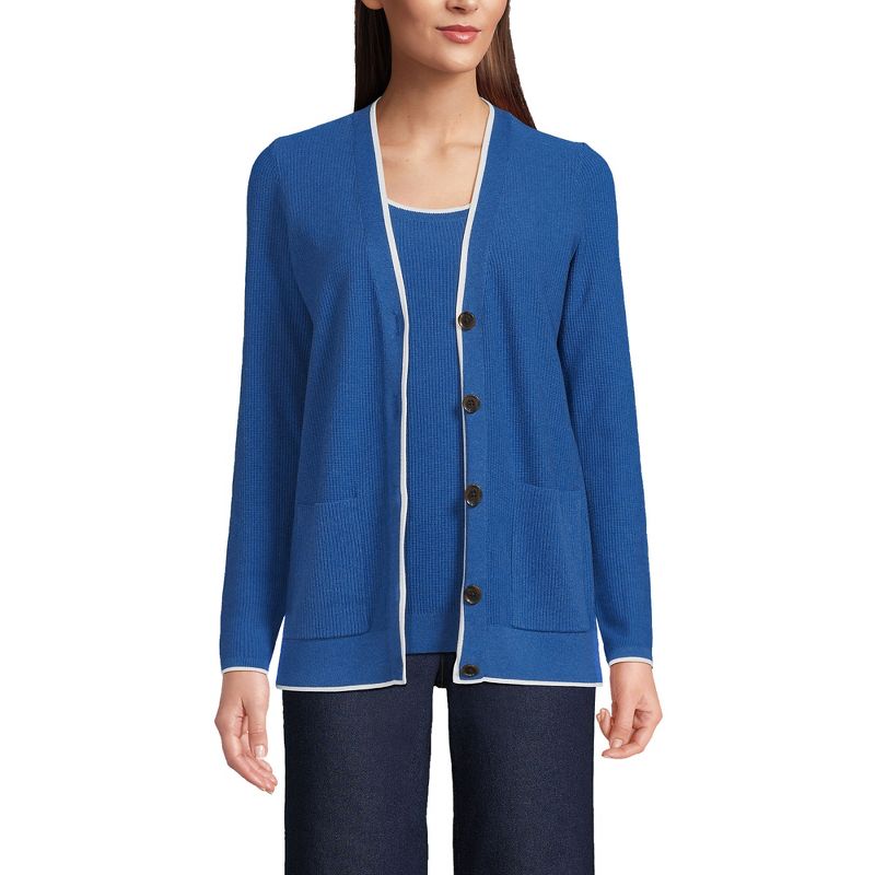 Lands' End Women's Fine Gauge Cotton Cardigan and Tank Sweater Set, 1 of 7