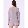 cheibear Women's Long Sleeve Top and Elastic Waistband Shorts with Pockets Pajamas Set - 4 of 4