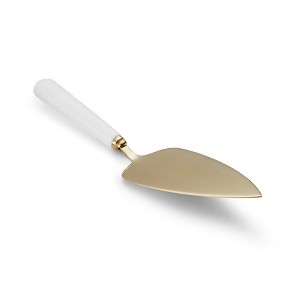 Portmeirion Sophie Conran Cake Server - White Porcelain Ripple Handle with Gold Metal Plate, 10 Inch Dessert & Pastry Serving Utensil - 1 of 4