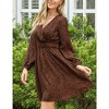 Women's Casual Long Sleeve Leopard Print Waist Wrap Dress - 3 of 4