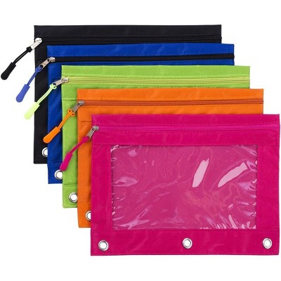 Paaaawaters Binder Pencil Pouches, Pencil Pouch for 3 Ring Binder, Clear Window Zipper Pencil Case Bluk 10 Pack 5 Colors