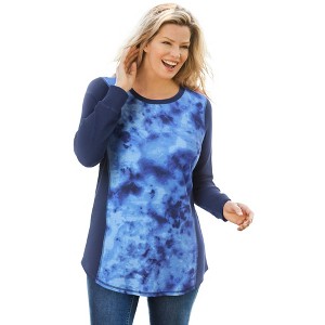 Woman Within Colorblock Scoopneck Thermal Sweatshirt - 1 of 4