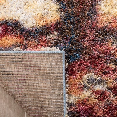 Rust and Blue Abstract Hand-Knotted Shag Rug 2'3" x 4'
