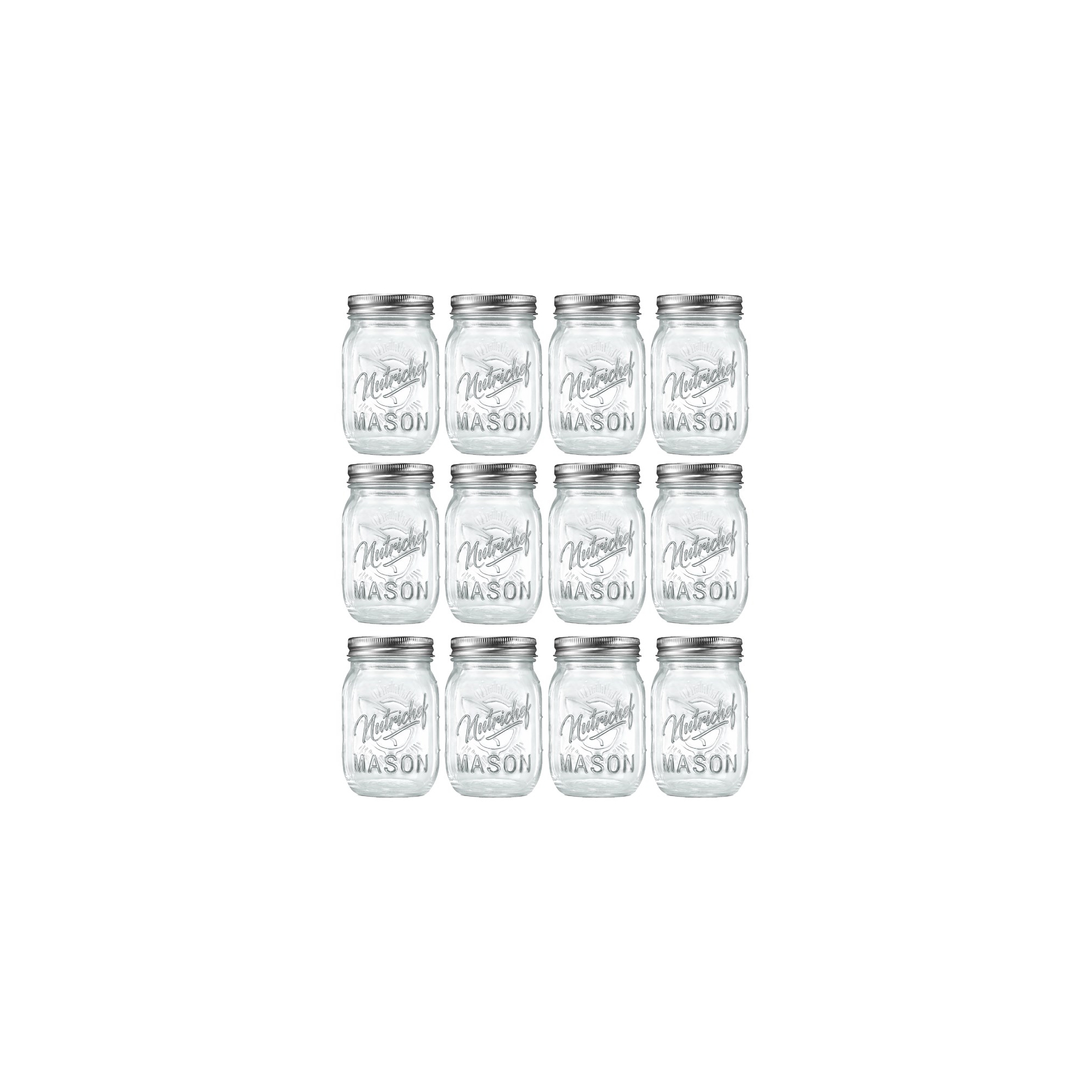 NutriChef 12 Pcs. Glass Mason Jars with Regular Lids and Bands, DIY Magnetic Spice Jars, Ideal for Meal Prep, Jam, Honey, Wedding Favors, and more