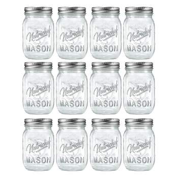 NutriChef 12 Pcs. Glass Mason Jars with Regular Lids and Bands, DIY Magnetic Spice Jars, Ideal for Meal Prep, Jam, Honey, Wedding Favors, and more