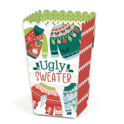 Big Dot of Happiness Colorful Christmas Sweaters - Ugly Sweater Holiday Party Favor Popcorn Treat Boxes - Set of 12