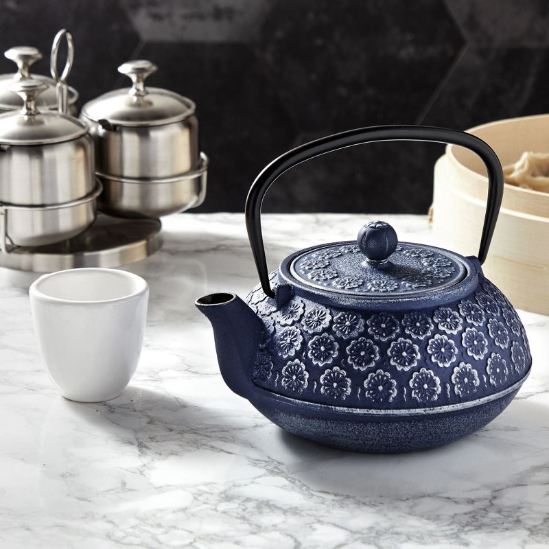 Juvale Cast Iron Tea Pot with Stainless Steel Loose Leaf Infuser, Blue, 34 oz, 2 of 9