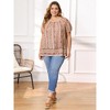 Women's Plus Size Boho Floral Print Puff Sleeve Round Neck Summer Casual Vacation Blouses - GRACE & GRANDEUR - 2 of 4