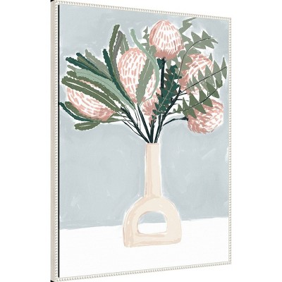 Pastel Pink Floral Arrangement Beaded Framed Canvas Wall Art