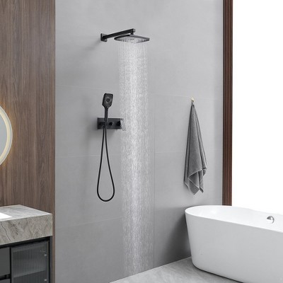 Matte Black Dual Head Rain Shower System with Handheld