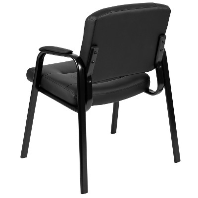 Black Leather Mid-Back Executive Reception Chair with Metal Frame