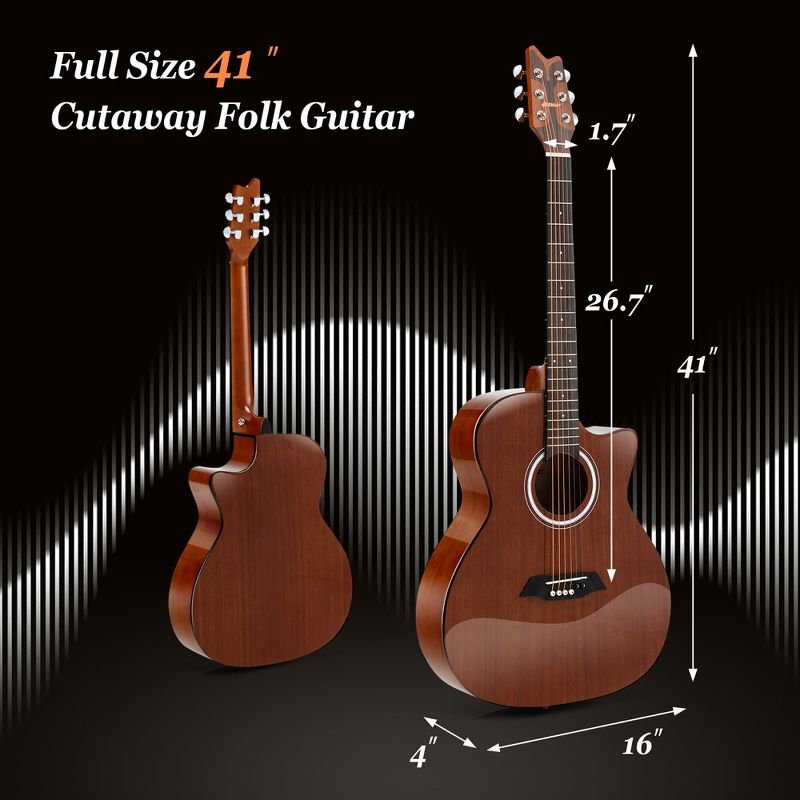 Costway 41'' Full Size Grand Auditorium Acoustic Guitar Cutaway Folk Guitar w/Strap Picks, 4 of 11
