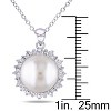 EVERLY JEWELRY | Sterling Silver 11-12 MM White Cultured Freshwater Pearl and White Topaz Halo Pendant with Chain - 18 in - 3 of 4
