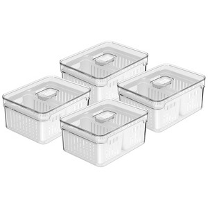 OU Clear Fridge Organizer Set, 4 Pack Stackable Produce Bins with Dual Removable Basket Drainers, BPA Free Fridge Storage for Fruits & Veggies, 74.3oz - 1 of 4