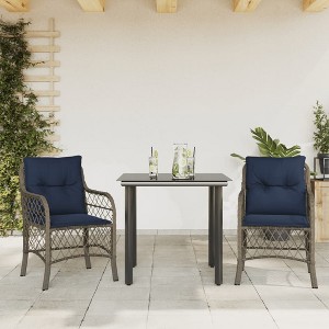 vidaXL 3 Piece Bistro Set with Cushions Gray Poly Rattan - 1 of 4