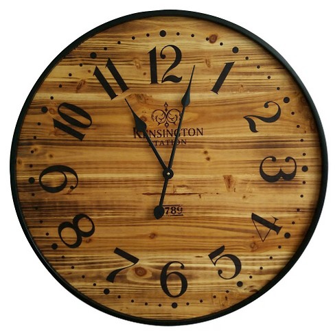 Wood 26" Wall Clock Pine Finish/Black - Threshold : Target