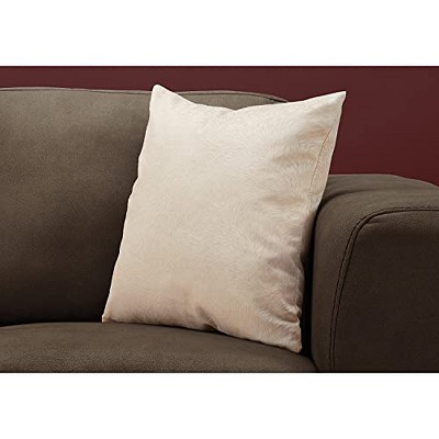 Beige Velvet Feathered Pattern 18" Square Accent Pillow