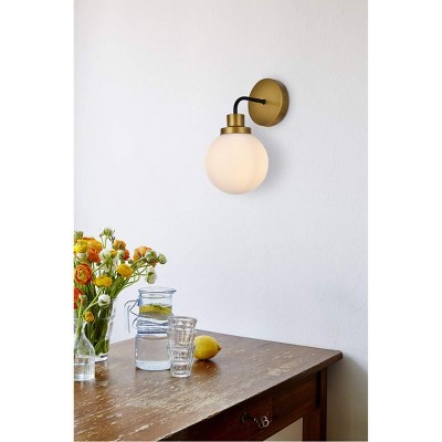 Hanson Black and Brass Dimmable Wall Sconce with Frosted Shade