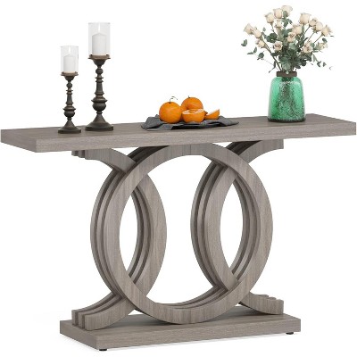 Gulches Farmhouse Console Table, Geometric Wooden Base, Decorative Storage, Grey, 55"