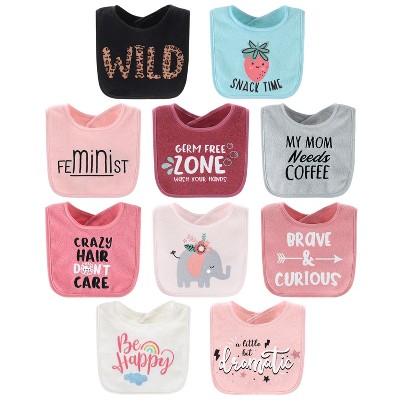 The Peanutshell Wild Child 10-Pack Terry Bibs in Blush, Mauve and Teal
