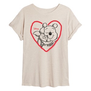 Women's - Disney - Pooh And Piglet Heart Oversized Graphic T-Shirt - 1 of 4