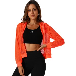 INSPIRE CHIC Women's Zip Up Long Sleeve Mesh Sheer Hoodie Bomber Jackets - 1 of 4