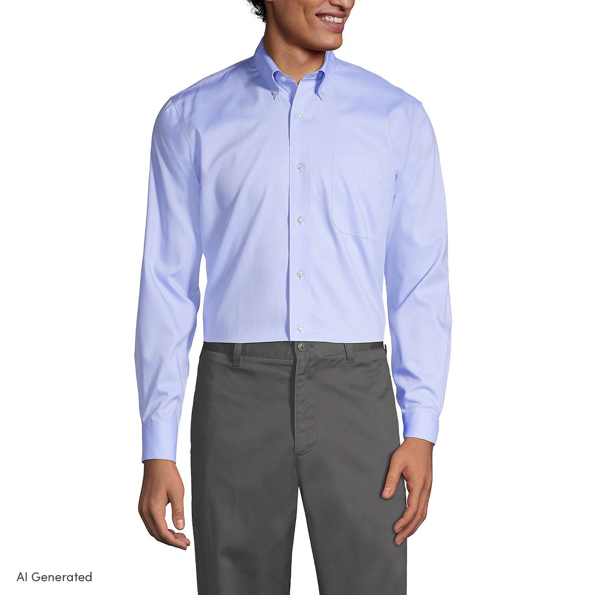 Lands' End School Uniform Men's Long Sleeve No Iron Pinpoint Dress Shirt