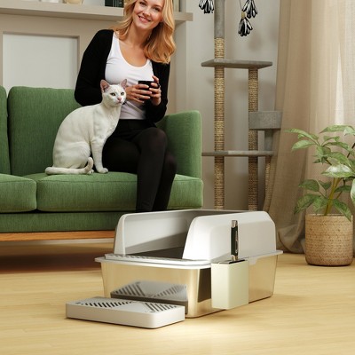 XL Stainless Steel High Sided Cat Litter Box with Scoop