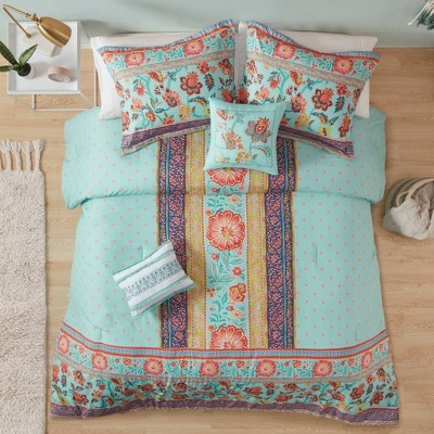 5pc Full/Queen Valerie Boho Printed Comforter Set - Aqua