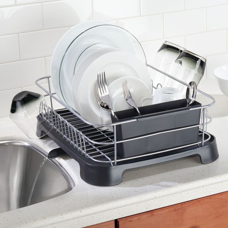 mDesign Alloy Steel Sink Dish Drying Rack Holder with Swivel Spout, 2 of 7