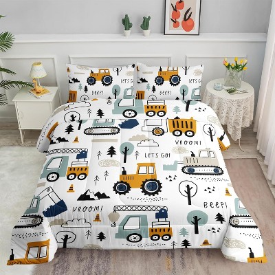 Cartoon car-themed children's bedding set, suitable for boys' and girls' bedrooms, suitable for all seasons, three-piece set