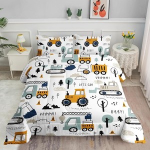 Cartoon car-themed children's bedding set, suitable for boys' and girls' bedrooms, suitable for all seasons, three-piece set - 1 of 4